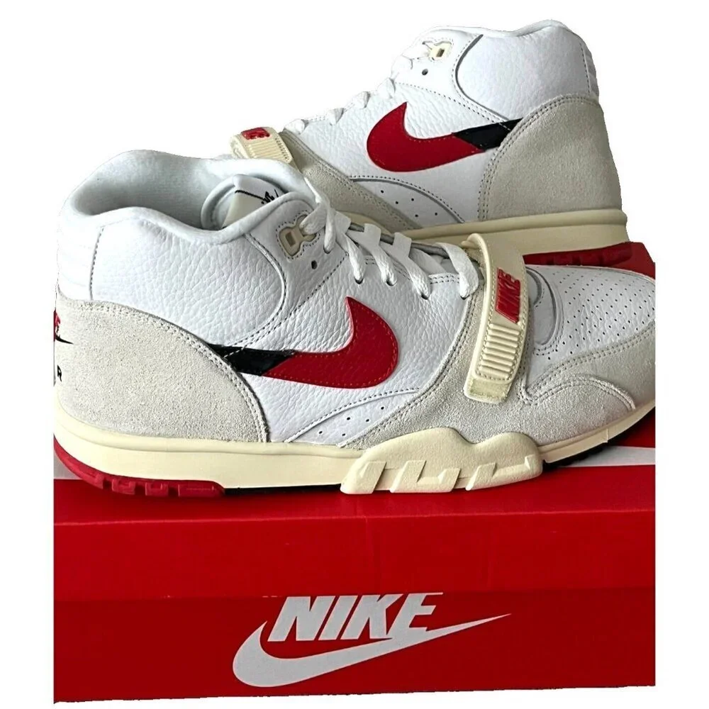 Nike Men's Air Trainer 1 Mid Leather Shoes White Black University Red Sizes NIB